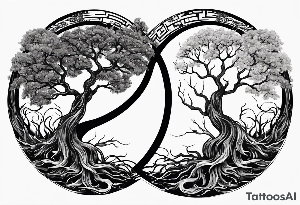 Yin and yang symbol formed by interconnected tree roots tattoo idea Yin and yang symbol formed by interconnected tree roots tattoo idea