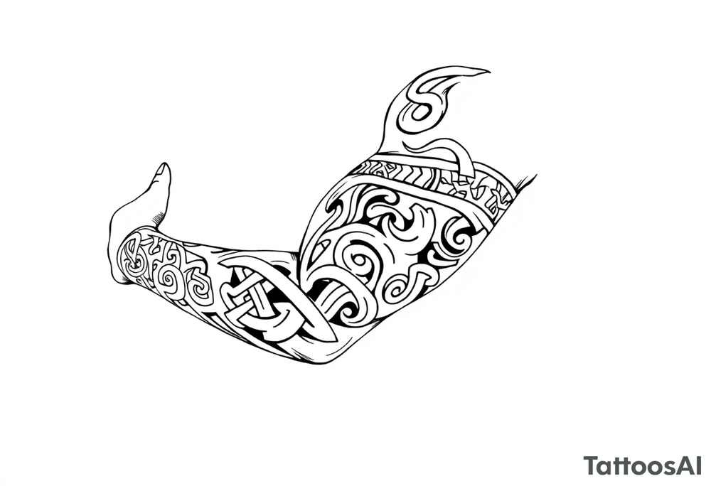 Māori style Celtic tribal knots
and bands black and white shading sleeve tattoo idea