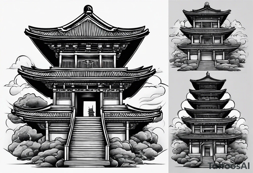 tower with ronin climbing the stairs tattoo idea