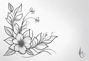 Design an ornamental tattoo featuring a single stem with delicate leaves and blossoms, using thin lines for a refined look. tattoo idea