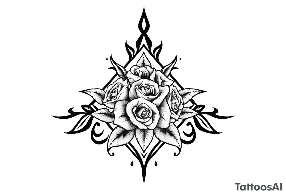 Small Roses filing the inside of an elongated diamond shape tattoo idea