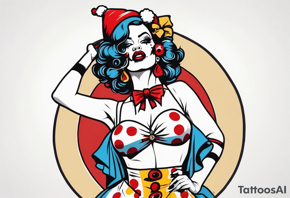 female pin up clown full body tattoo idea