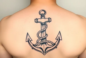 weathered anchor wrapped in nautical rope with sea waves tattoo idea