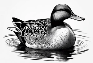 Dabbling Duck wearing a small jacket that says "XRP" on it tattoo idea