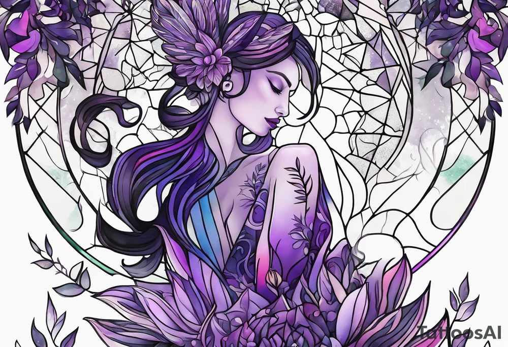 forest, lineswork, purple and black tattoo idea