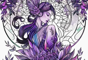 forest, lineswork, purple and black tattoo idea