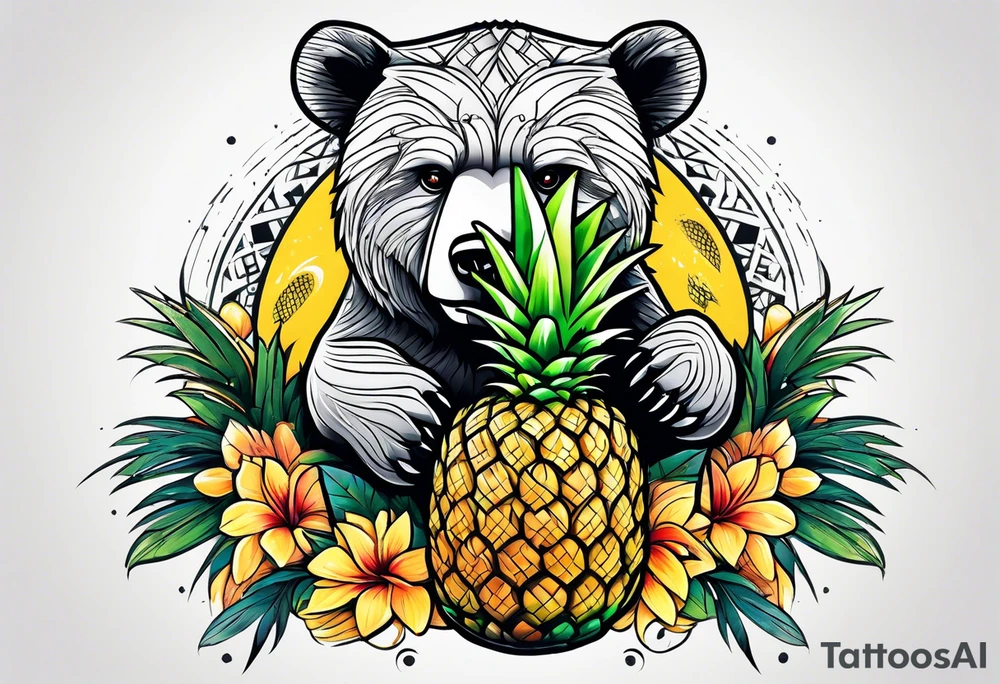 Bear hugging pineapple tattoo idea