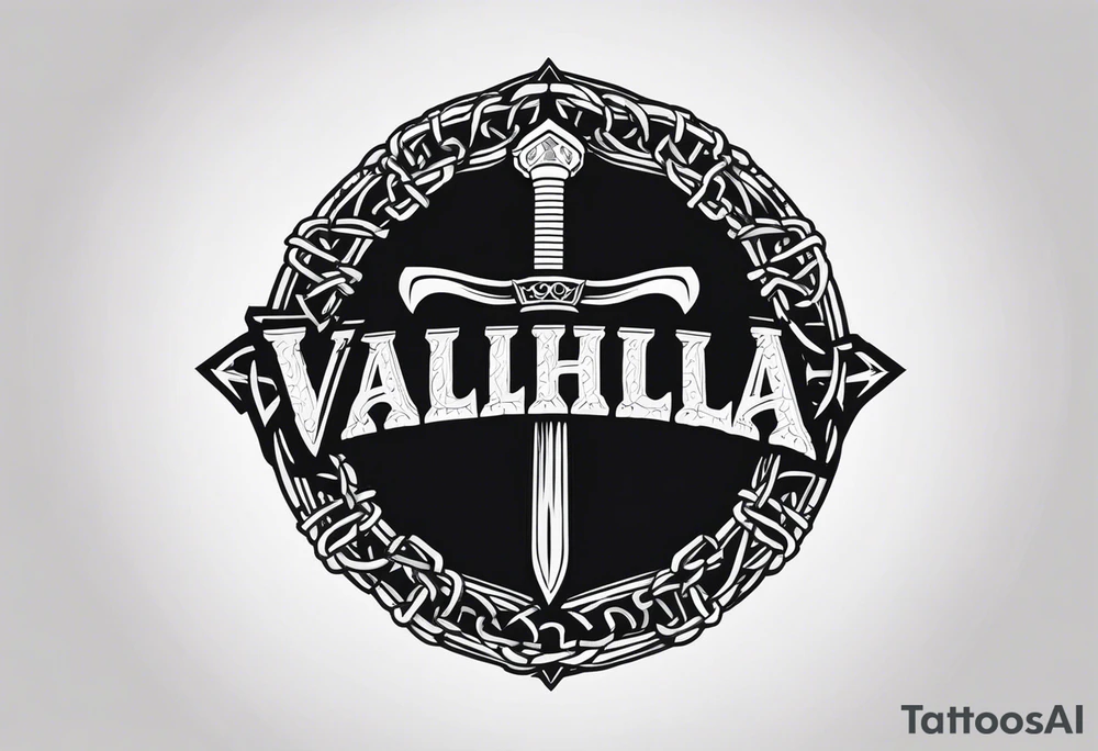 Valhalla round shield axe barbed wire chains tattoo idea