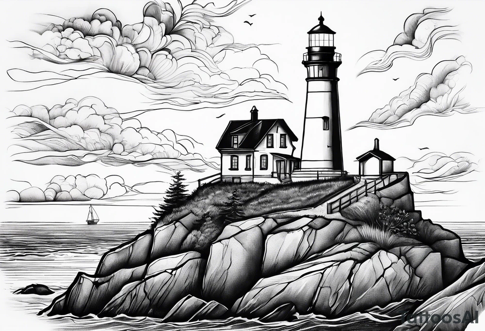 Lighthouse together with house tattoo idea