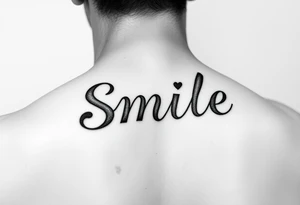 The word smile on the back of elbow tattoo idea