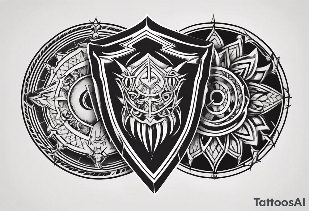 Shield symmetrical tattoo idea