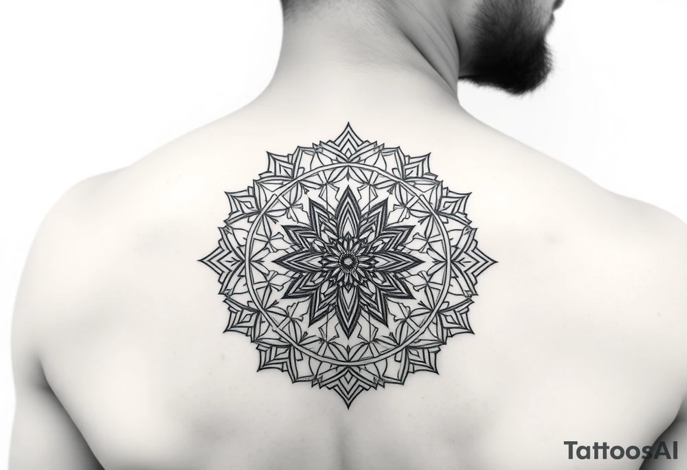 intricate mandala with sacred geometry and cosmic elements tattoo idea