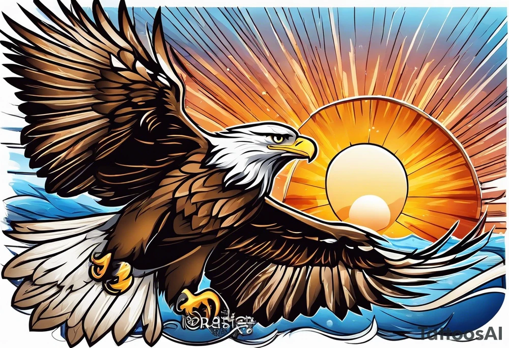 eagle gliding with sun in the back tattoo idea
