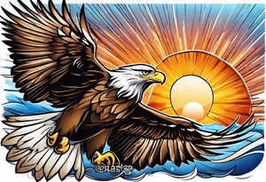 eagle gliding with sun in the back tattoo idea