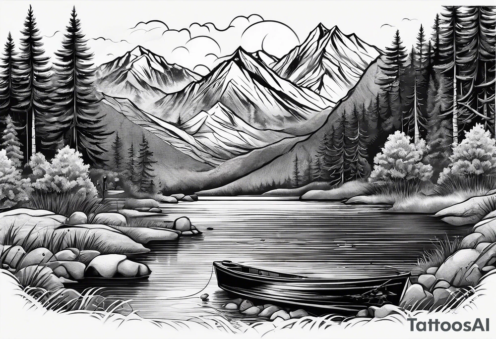 fishing lure mountains tattoo idea