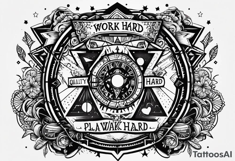 I want a tattoo containing the following two words "work hard" and "play hard". tattoo idea