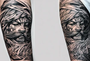 extreme fragmented twisted tissue anger pain on elbow tattoo idea