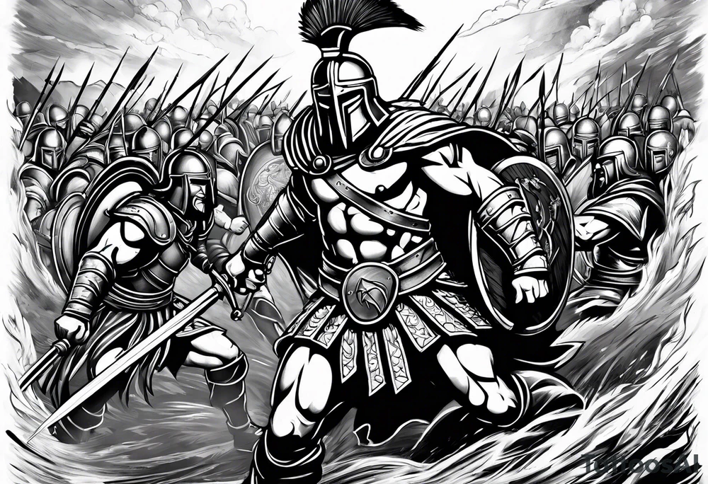 Spartan Warrior battle scene tattoo idea