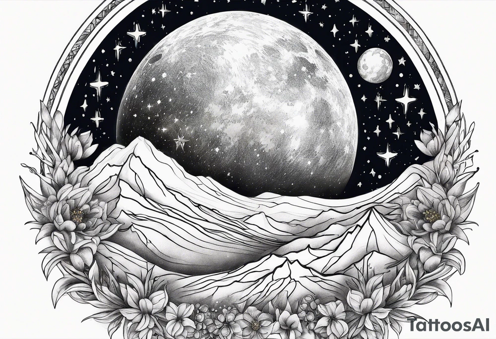 Celestial galaxy moon stars tattoo idea