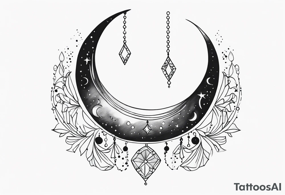 Crescent moon with crystals tattoo idea
