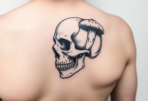 right side of a skull with grown out mushroom out of its eyes tattoo idea