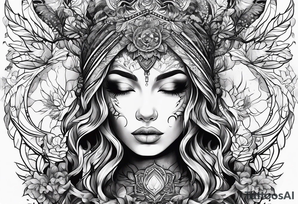 Resurrection Beautiful woman rising from her dead self to inner peace and self-love tattoo idea