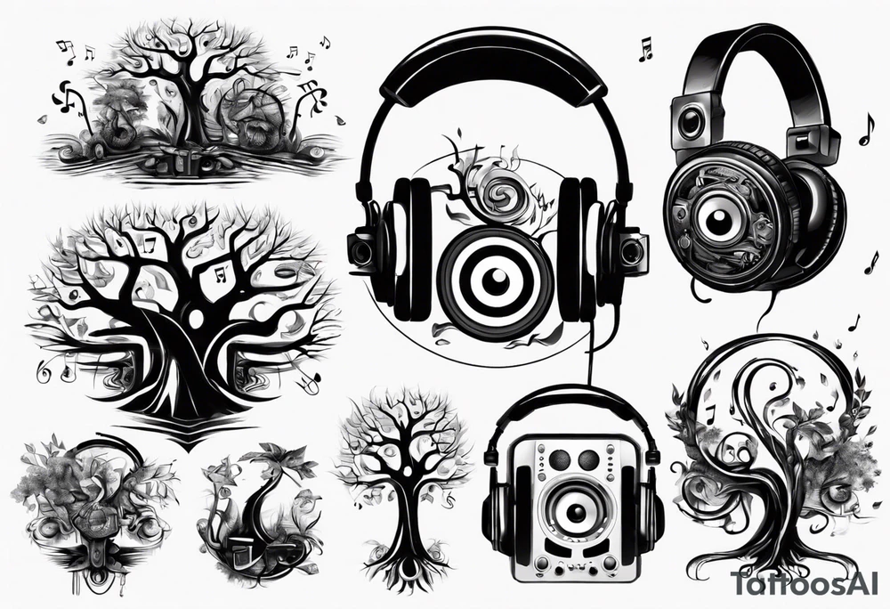 music speaker note tree headphones tattoo idea