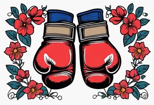 boxing gloves and flowers around the gloves  bold colors traditional old school vintage tattoo idea