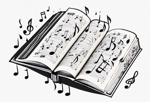 Slightly open Song book with music notes coming out of it tattoo idea