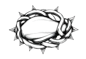A Celtic knot armband with interwoven loops, featuring pointed ends that give it a dynamic, thorned or blade-like appearance. Designed to wrap the bicep and tricep like a torc or tribal band tattoo idea