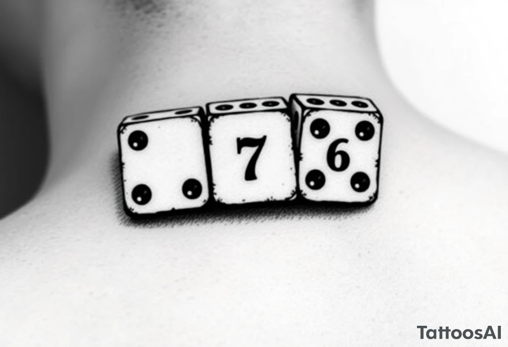 Three realisticdomino tiles falling onto each other like in the game, showing the pips 8, 7, and 6. tattoo idea