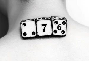 Three realisticdomino tiles falling onto each other like in the game, showing the pips 8, 7, and 6. tattoo idea