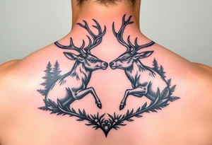 Photo realistic Vertical aligned nature scene with two deer fighting. Heavy detail in the back ground. This is going on a fire arm

This ai sucks tattoo idea