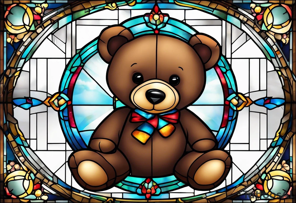 Teddy bear with gift box stained glass tattoo idea