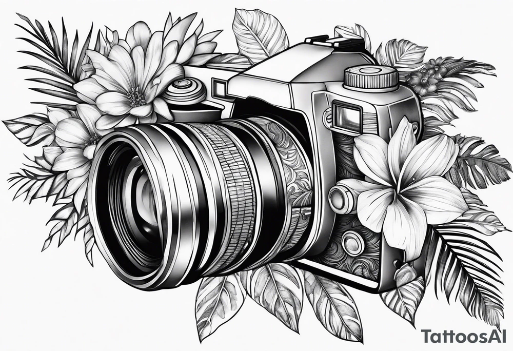 wave,, flower, palm, camera tattoo idea