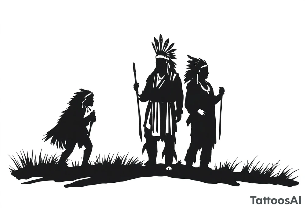Silhouette of Native American tribe in sunset tattoo idea