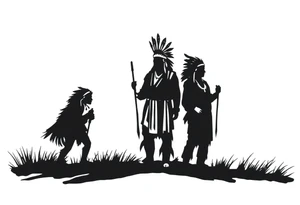 Silhouette of Native American tribe in sunset tattoo idea