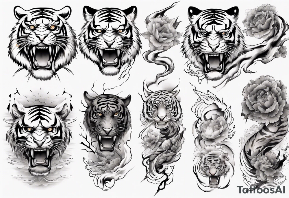 Tiger sleeve tattoo with lightning tattoo idea