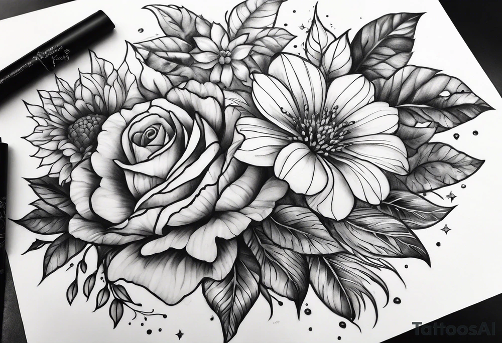 December october march burth flower arm sleeve tattoo idea