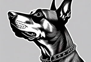 Doberman with open mouth biting
Wearing chain tattoo idea