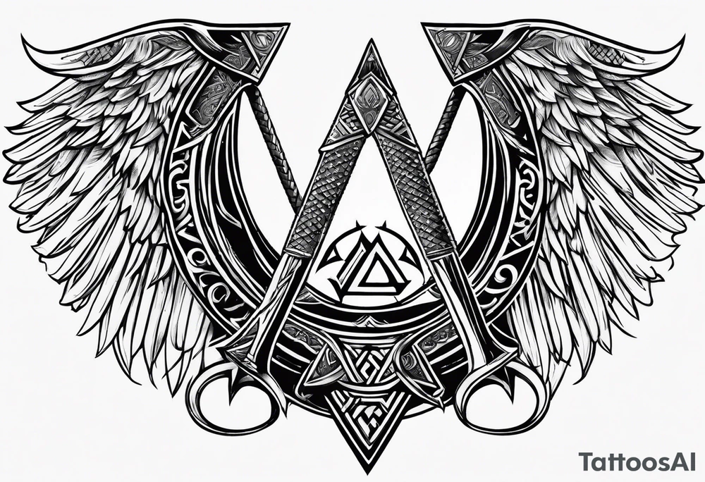 Valhalla sword shield axe Valknut tattoo idea