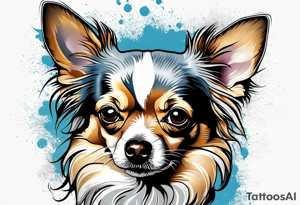 Chihuahua blue merle long hair tattoo idea