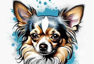 Chihuahua blue merle long hair tattoo idea