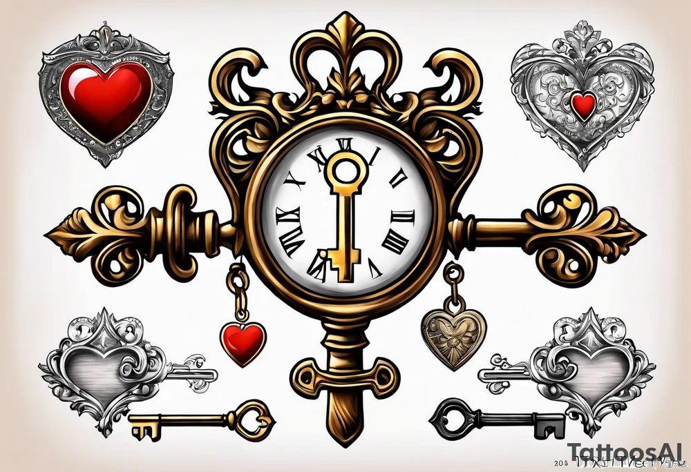 Heart shaped antique key tattoo idea