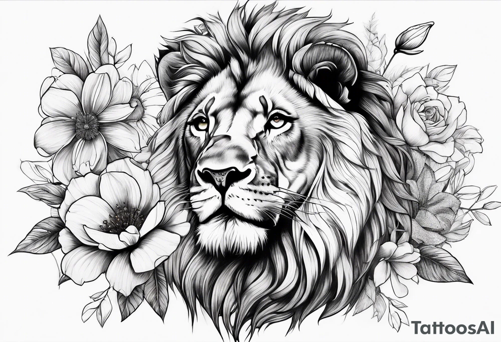 Lion with flowers tattoo idea