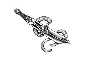 mystical snake coiled around an ancient dagger with jeweled hilt tattoo idea
