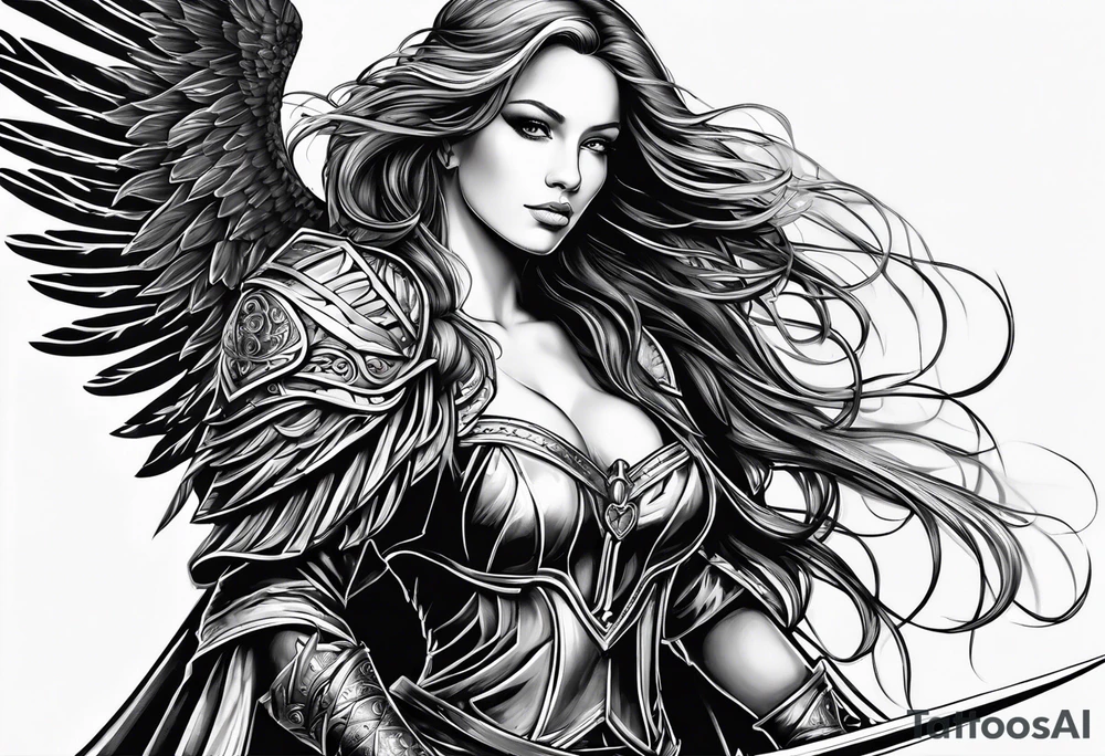 Female dark angel with sword tattoo idea