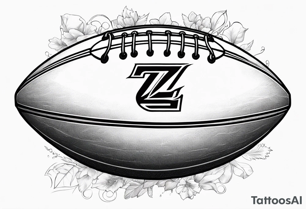 Rugby ball with Z J in the middle in the Gilbert font tattoo idea