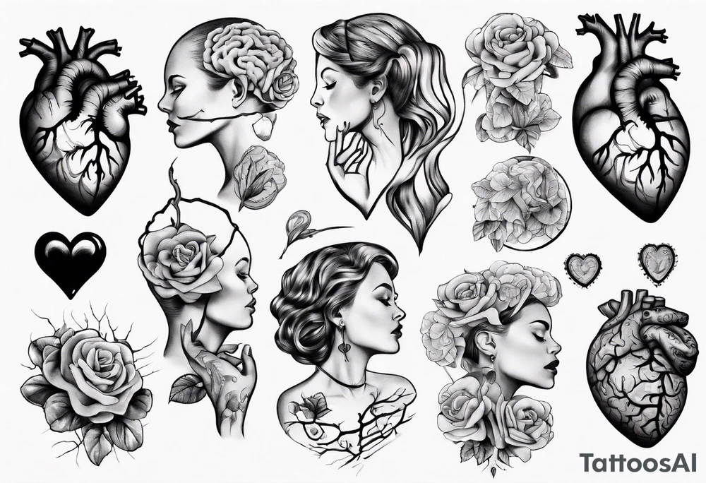 Heart and brain held by a woman's hand tattoo idea