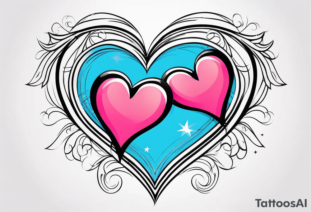 Two pink hearts one blue heart small star. Simple line tattoo idea Two pink hearts one blue heart small star. Simple line tattoo idea